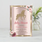 Elegante Gouden Glitter Eenhoorn Bloem Baby Shower Kaart (Staand voorkant)