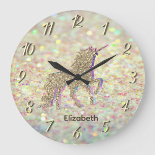 Elegante Gouden Glitter Eenhoorn Bokeh Grote Klok