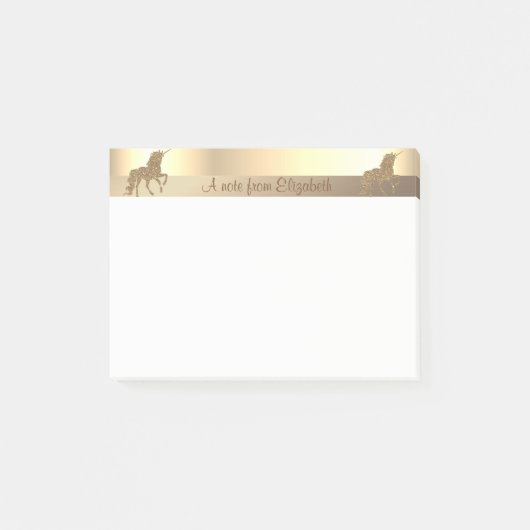 Elegante Gouden Glitter Eenhoorn -Persoonlijk Post-it® Notes (Voorkant)
