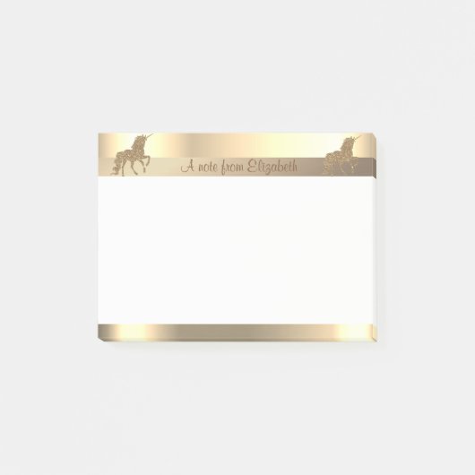 Elegante Gouden Glitter Eenhoorn, Streep -Persoonl Post-it® Notes (Voorkant)