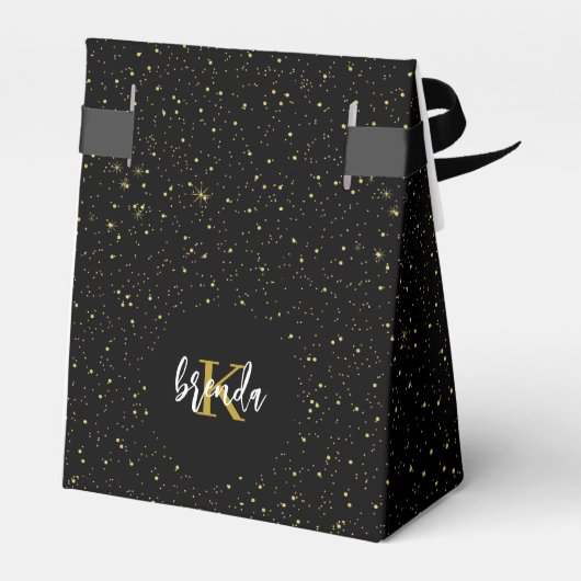 Elegante gouden glitter en glinstert op zwart bedankdoosjes (Achterkant)