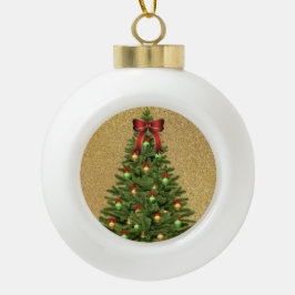 Elegante gouden glitter en kerstboomvakantie keramische bal ornament