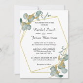 Elegante gouden glitter Eucalyptus groen bruiloft Kaart (Voorkant)