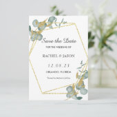 Elegante gouden glitter Eucalyptus groen Save The Date (Staand voorkant)