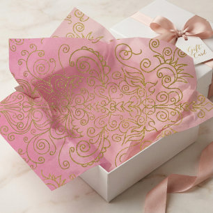 Elegante Gouden Glitter Filigraan Roze Gradiënt Tissuepapier