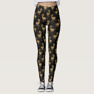 Elegante Gouden Glitter Flamingo Exotisch Patroon Leggings