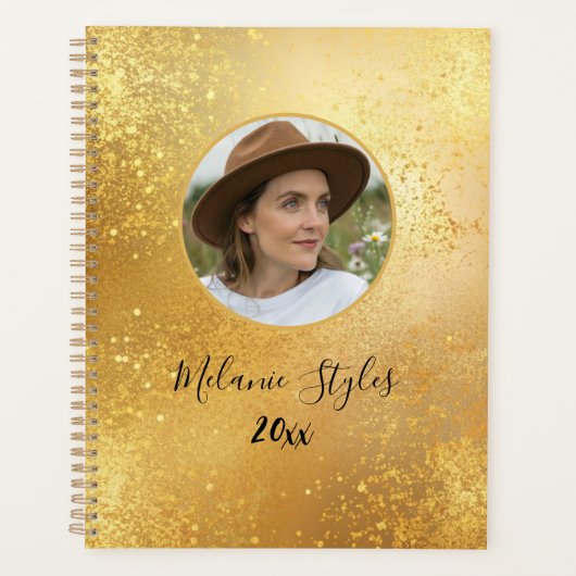Elegante gouden glitter foto chic planner (Voorkant)