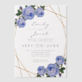 Elegante Gouden Glitter Geometrische Blauwe Bruilo Vellum Uitnodigingen (Voorkant)