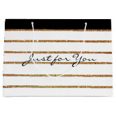 Elegante gouden glitter gestreepte geschenkzak large cadeautasje (Voorkant)