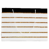 Elegante gouden glitter gestreepte geschenkzak large cadeautasje (Achterkant)