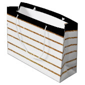 Elegante gouden glitter gestreepte geschenkzak large cadeautasje (Achterkant Gekanteld)