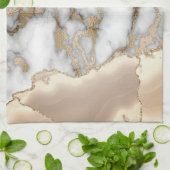 Elegante Gouden Glitter Grijs Marmer Theedoek (Gevouwen)
