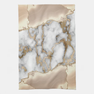 Elegante Gouden Glitter Grijs Marmer Theedoek