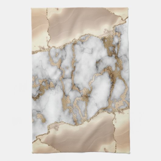 Elegante Gouden Glitter Grijs Marmer Theedoek (Verticaal)