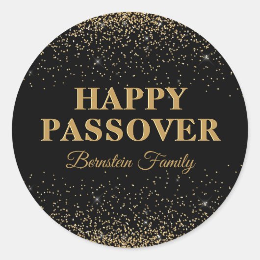 Elegante gouden glitter Happy Pesach Stickers (Voorkant)