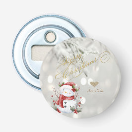 Elegante Gouden Glitter Hart Sneeuwman Button Flesopener