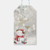 Elegante Gouden Glitter Hart Sneeuwman Cadeaulabel (Voorkant)