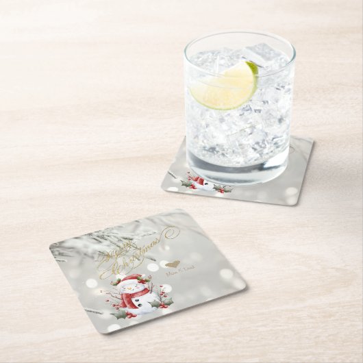 Elegante Gouden Glitter Hart Sneeuwman Kartonnen Onderzetters (Insitu)