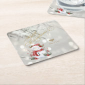 Elegante Gouden Glitter Hart Sneeuwman Kartonnen Onderzetters (Schuin)