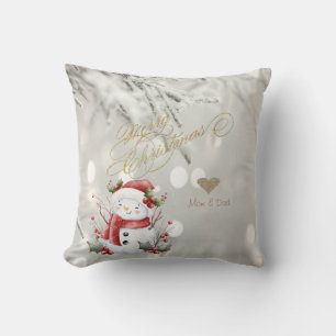 Elegante Gouden Glitter Hart Sneeuwman Kussen