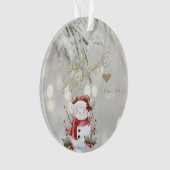 Elegante Gouden Glitter Hart Sneeuwman Ornament (voorkant)