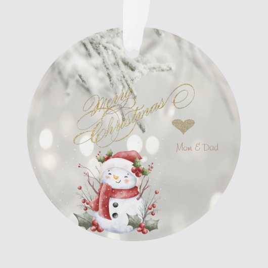 Elegante Gouden Glitter Hart Sneeuwman Ornament (voorkant)