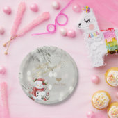 Elegante Gouden Glitter Hart Sneeuwman Papieren Bordje (Feest)