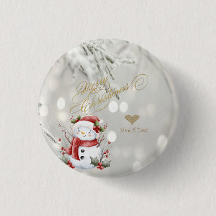 Elegante Gouden Glitter Hart Sneeuwman Ronde Button 3,2 Cm