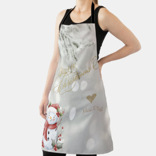 Elegante Gouden Glitter Hart Sneeuwman Schort