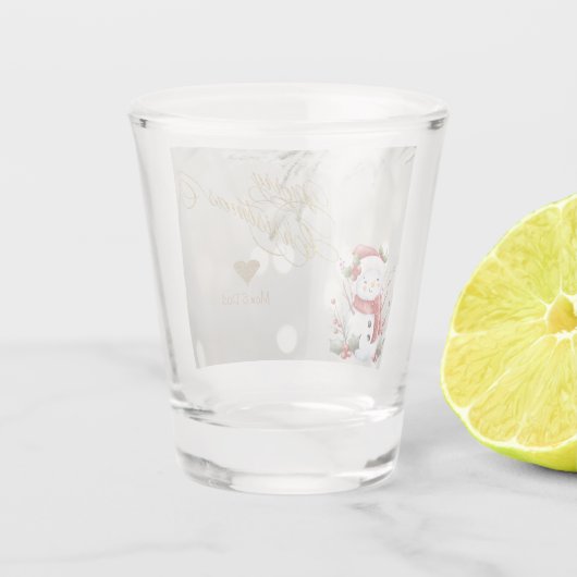 Elegante Gouden Glitter Hart Sneeuwman Shot Glas (Achterkant)