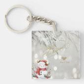 Elegante Gouden Glitter Hart Sneeuwman Sleutelhanger (voorkant)