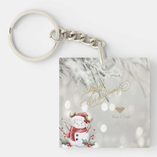 Elegante Gouden Glitter Hart Sneeuwman Sleutelhanger (voorkant)