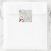 Elegante Gouden Glitter Hart Sneeuwman Vierkante Sticker (Tas)