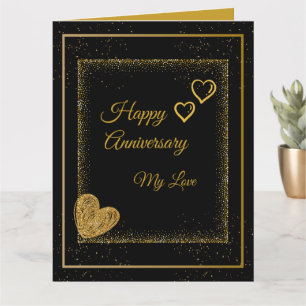 Elegante Gouden Glitter Harten & Lijst Jubileum Ka Kaart