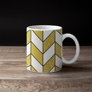 Elegante Gouden Glitter Heringbone Chevron Patroon Koffiemok