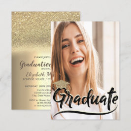 Elegante Gouden Glitter Hoed, Foto Afstudeerfeestj Kaart