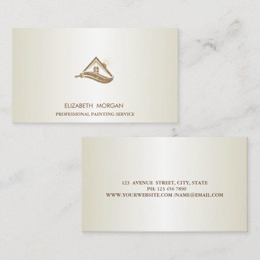 Elegante Gouden Glitter Huis Roff Brush Visitekaartje (Voorkant / Achterkant)