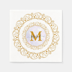 Elegante Gouden Glitter Initiaal & Naam Servet
