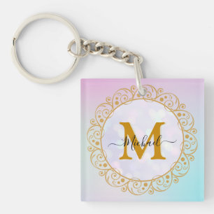 Elegante Gouden Glitter Initiaal & Naam Sleutelhanger