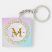 Elegante Gouden Glitter Initiaal & Naam Sleutelhanger (Achterkant)