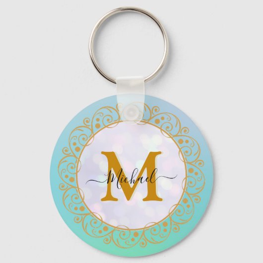 Elegante Gouden Glitter Initiaal & Naam Sleutelhanger (Voorkant)