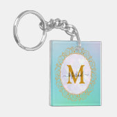 Elegante Gouden Glitter Initiaal & Naam Sleutelhanger (Voorkant Links)