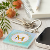 Elegante Gouden Glitter Initiaal & Naam Sleutelhanger (Voorkant Rechts)