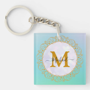 Elegante Gouden Glitter Initiaal & Naam Sleutelhanger