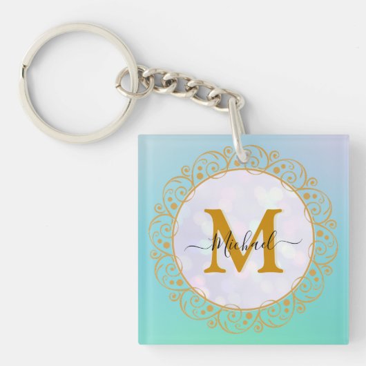 Elegante Gouden Glitter Initiaal & Naam Sleutelhanger (Voorkant)