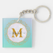 Elegante Gouden Glitter Initiaal & Naam Sleutelhanger (Achterkant)