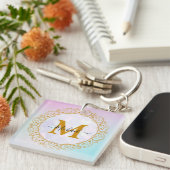 Elegante Gouden Glitter Initiaal & Naam Sleutelhanger (Voorkant Rechts)