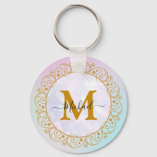 Elegante Gouden Glitter Initiaal & Naam Sleutelhanger (Voorkant)