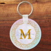 Elegante Gouden Glitter Initiaal & Naam Sleutelhanger (Voorkant)