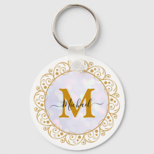 Elegante Gouden Glitter Initiaal & Naam Sleutelhanger
